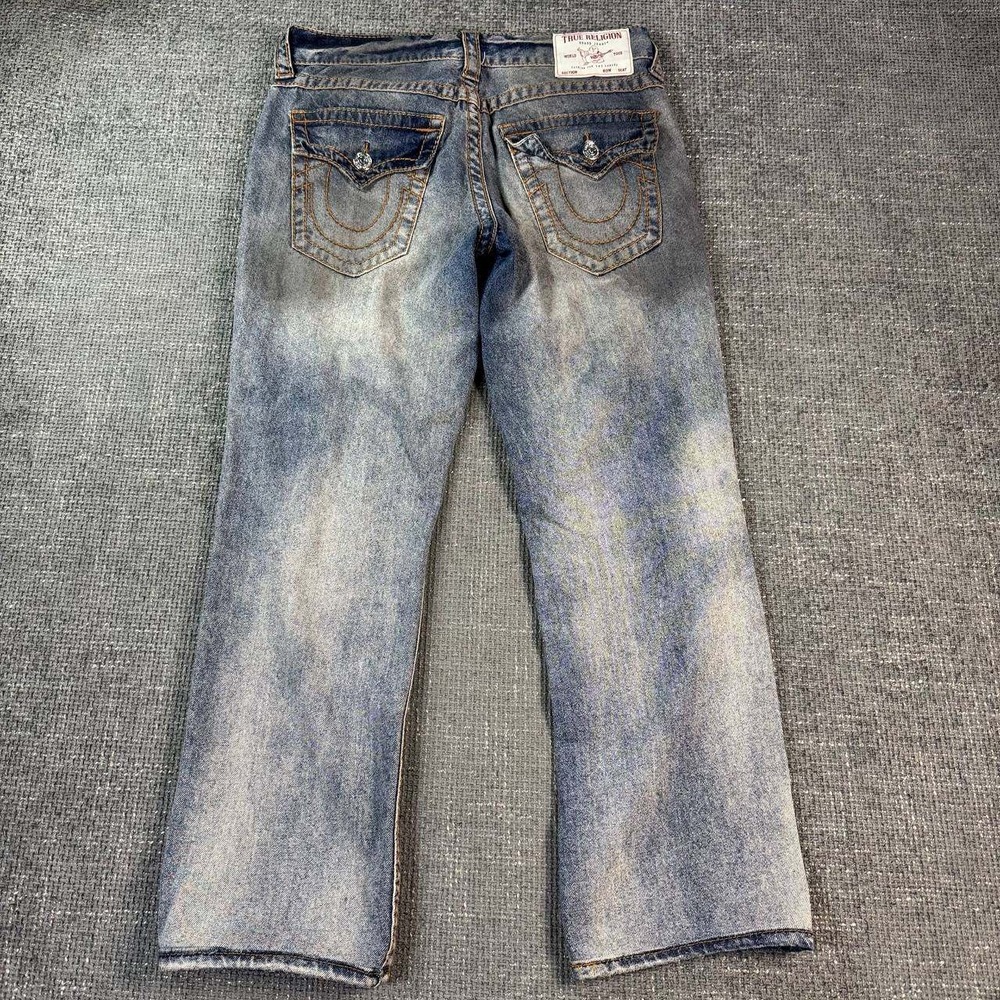 True Religion Ricky Straight Jeans Mens 32 Light Wash Distressed Y2K Horseshoe